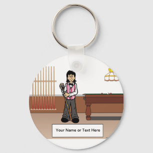 Billiards, Pool Player - Female Cartoon  Keychain