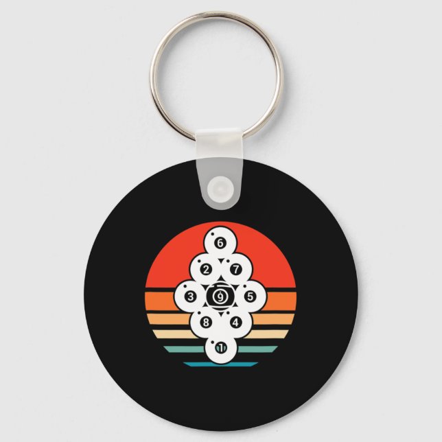 Billiards Pool Snooker Billiard Player 9 Ball Retr Keychain (Front)