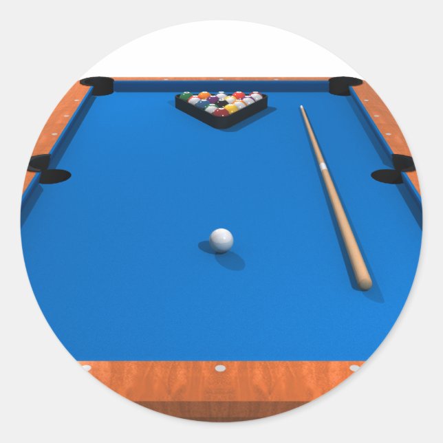 Billiards / Pool Table: Blue Felt: Classic Round Sticker (Front)
