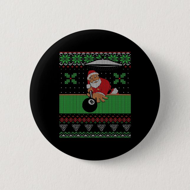 Billiards Pool Ugly Christmas Sweater Style  2 Inch Round Button (Front)