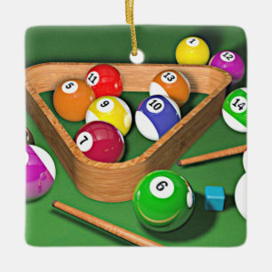 Billiards, rack 'em up, colourful design,  ceramic ornament
