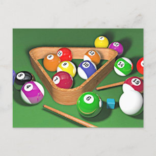 Billiards, rack 'em up, colourful design, postcard