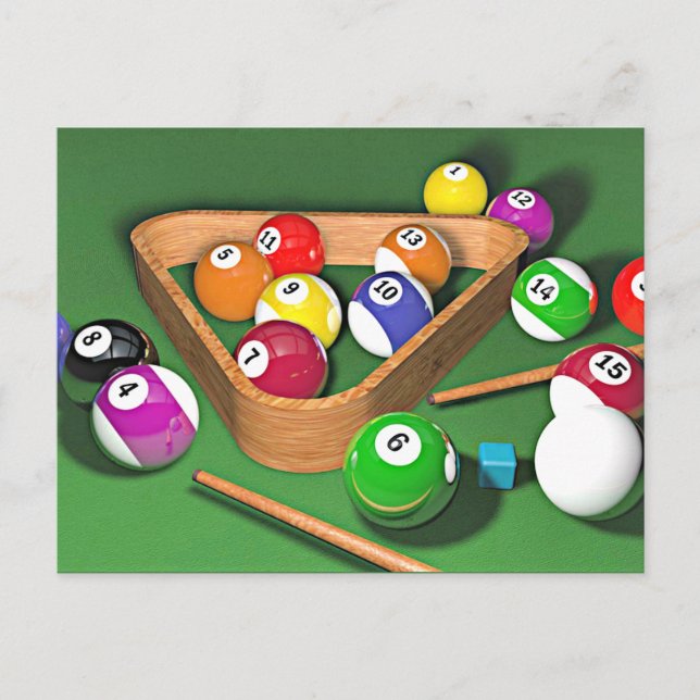 Billiards, rack 'em up, colourful design, postcard (Front)