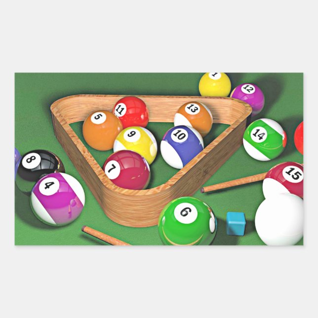 Billiards, rack 'em up, colourful design, sticker (Front)