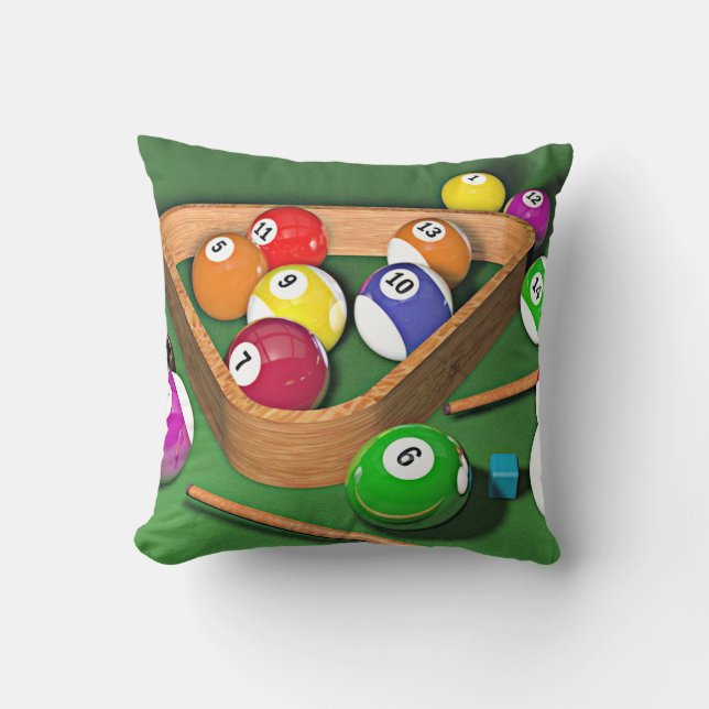 Billiards, rack 'em up, colourful design, throw pillow (Front)