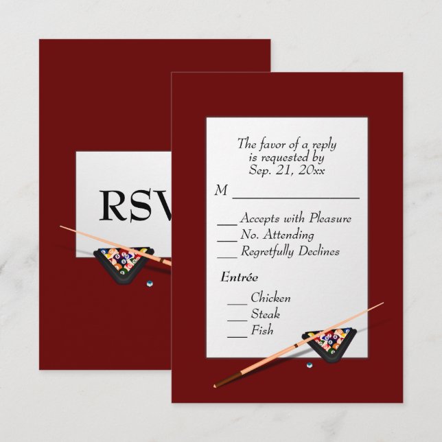 Billiards RSVP with Entree Choice Deep Red Card (Front/Back)