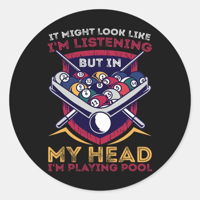 Billiards Snooker Pool Game Player Sports Competit Classic Round Sticker (Front)
