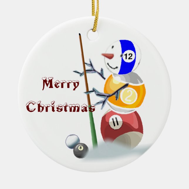 Billiards Snowman Christmas Ornament (Front)