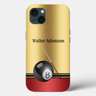 Billiards Sport ball and cue Personalize with Name iPhone 13 Case
