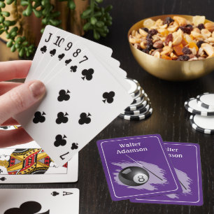 Billiards Sport ball and cue Personalize with Name Playing Cards