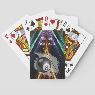 Billiards Sport ball and cue Personalize with Name Playing Cards