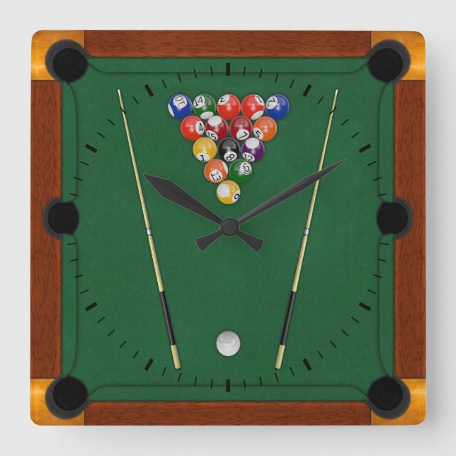 Billiards Square Wall Clock (Front)
