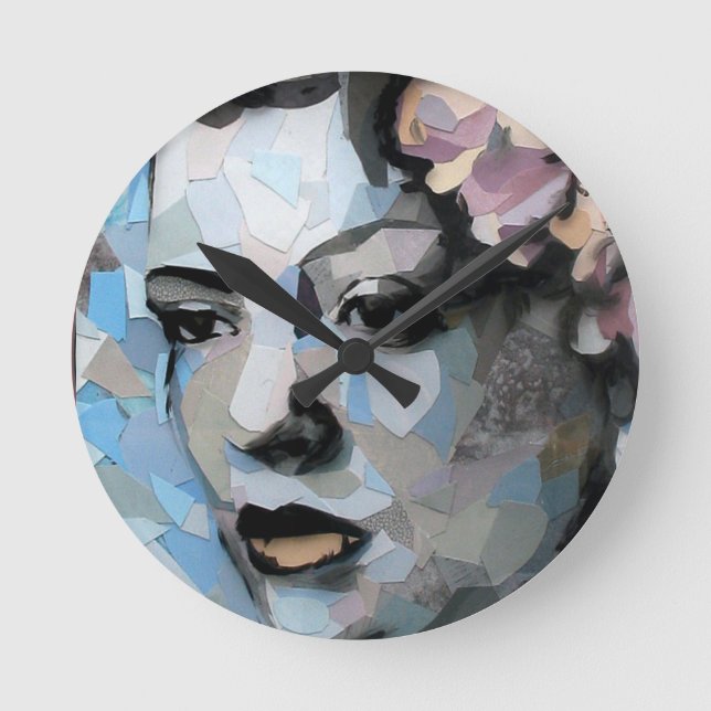 Billie Holiday contemporary portrait with a flower Round Clock (Front)