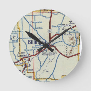 Billings Montana Vintage Map Round Clock