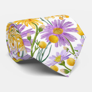 Billy Buttons And Daisy Floral Blooms Tie