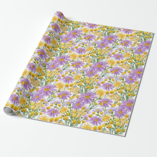 Billy Buttons And Daisy Floral Blooms  Wrapping Paper