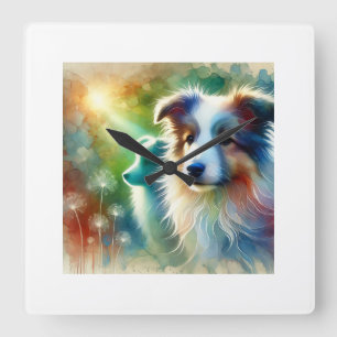 Billy dog 240624AREF116 - Watercolor Square Wall Clock