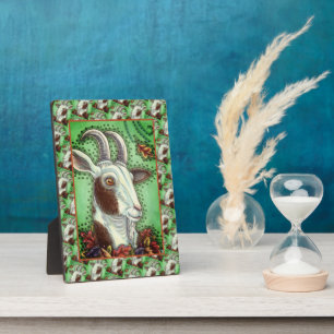 BILLY GOAT AND AUTUMN LEAVES, THANKSGIVING FARM PLAQUE