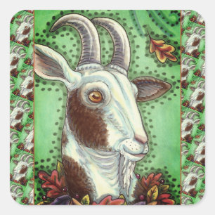 BILLY GOAT AND AUTUMN LEAVES, THANKSGIVING FARM SQUARE STICKER