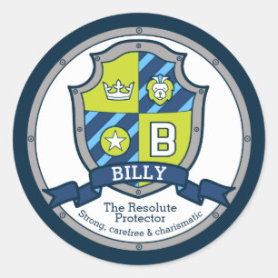 Billy letter B name meaning heraldry shield kids Classic Round Sticker