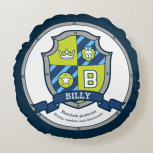 Billy letter B name meaning heraldry shield  Round Pillow