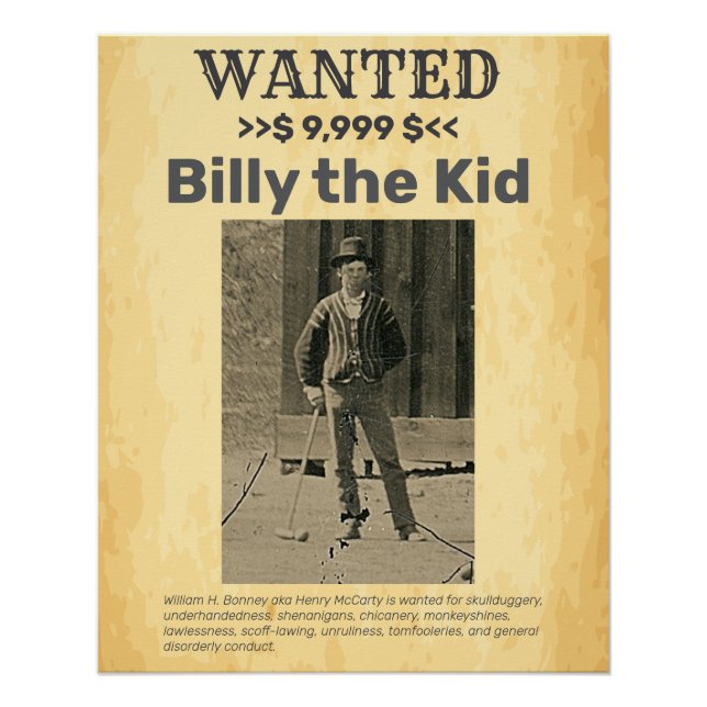 Billy the Kid 🤠 affiche RECHERCHÉE REWARD (Devant)