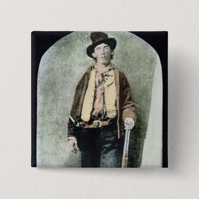 Billy the Kid (coloured engraving) 2 Inch Square Button (Front)