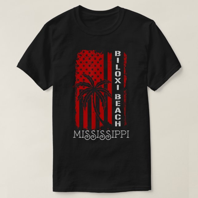 Biloi Beach Mississippi Distressed American Flag P T-Shirt (Design Front)