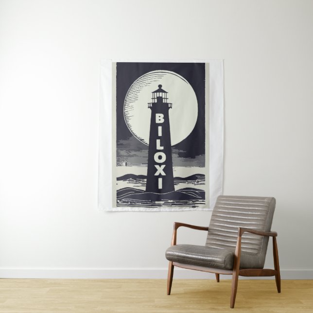 Biloxi Mississippi Lighthouse Moon Tapestry (In Situ)