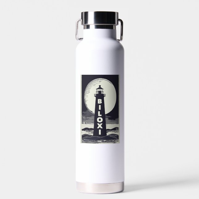 Biloxi Mississippi Lighthouse Moon Water Bottle (Front)