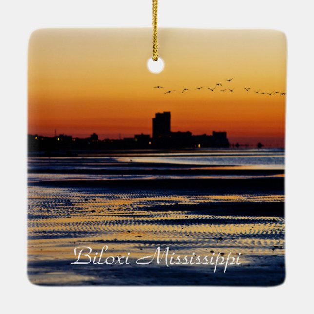 Biloxi Mississippi Sunrise Ceramic Ornament (Back)