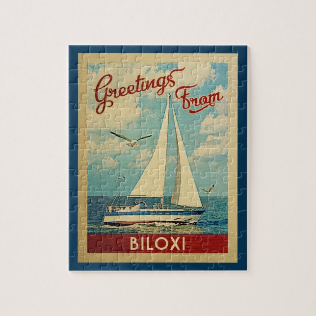Biloxi Sailboat Vintage Travel Mississippi Jigsaw Puzzle (Vertical)