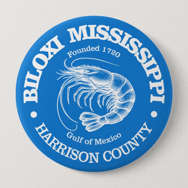 Biloxi (shrimp) 4 inch round button (Front)