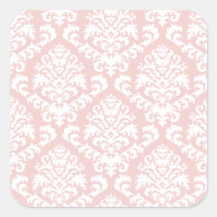 BILTMORE DAMASK in WHITE and BLUSH PINK Square Sticker