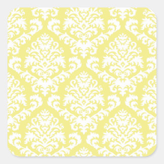 BILTMORE DAMASK in WHITE on YELLOW Square Sticker