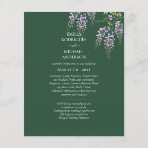 Bilungual WISTERIA Emerald Green Two-Sided Invite Flyer