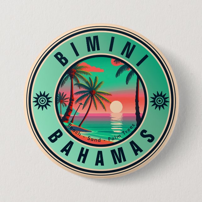 Bimini Bahamas Retro Sunset Travel Souvenir 1950s 3 Inch Round Button (Front)