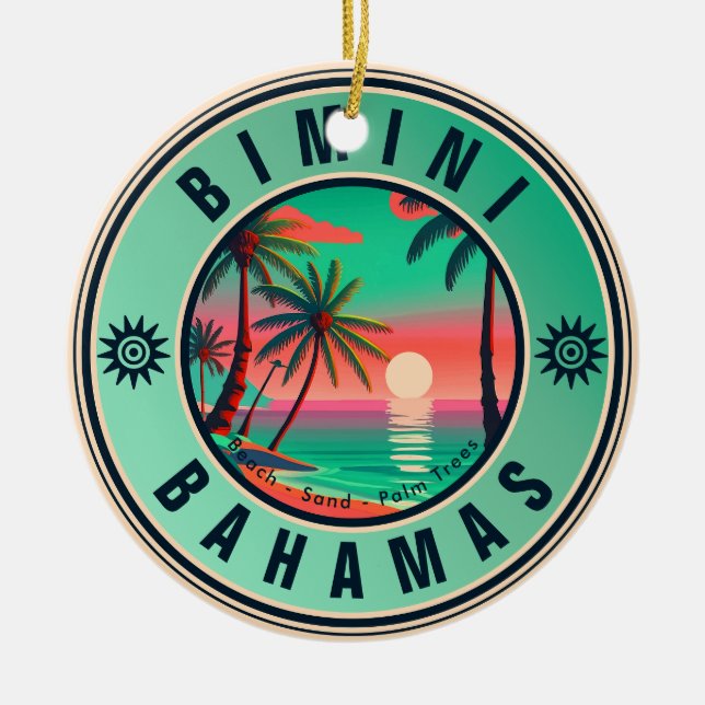 Bimini Bahamas Retro Sunset Travel Souvenir 1950s Ceramic Ornament (Front)