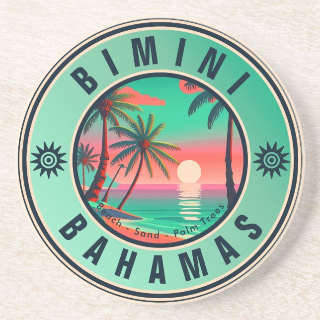 Bimini Bahamas Retro Sunset Travel Souvenir 1950s Coaster (Front)