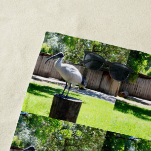 Bin Chicken (ibis) On A Tree Stump, Beach Towel