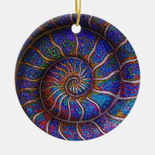 Binary Ammonite Ceramic Ornament