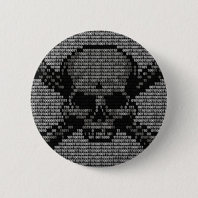 Binary Code Skull and Crossbones 2 Inch Round Button (Front)
