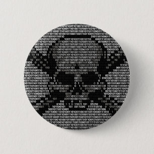 Binary Code Skull and Crossbones 2 Inch Round Button
