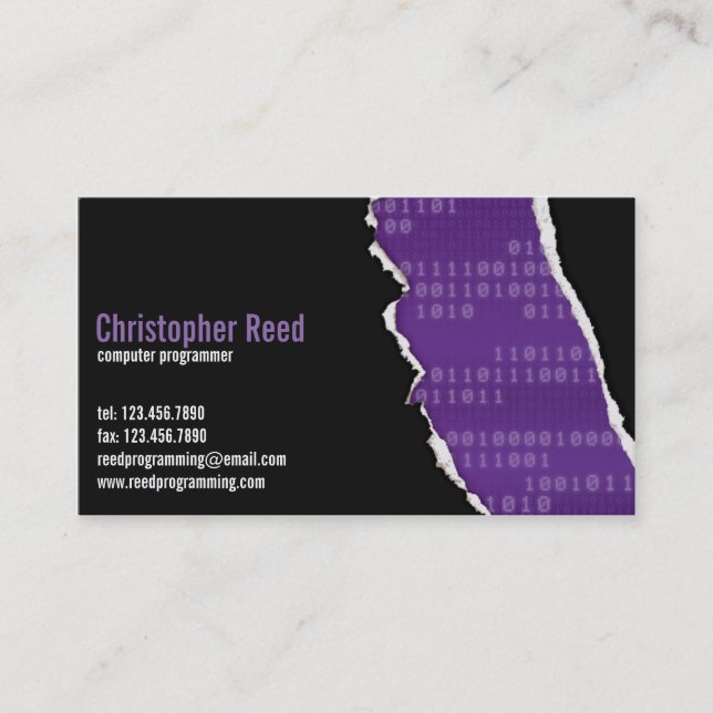 Binary Rip - Purple Business Card (Front)
