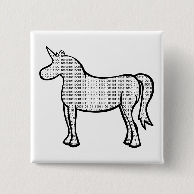 Binary Unicorn 2 Inch Square Button (Front)