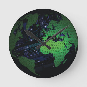 Binary World Earth Globe Wall Clock