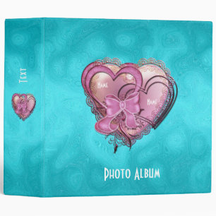 Binder Bright Blue Pink Hearts Photo Album