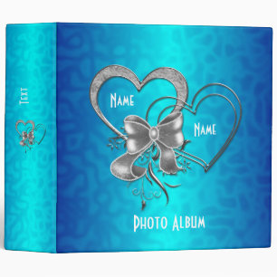 Binder Bright Blue Silver Hearts Photo Album