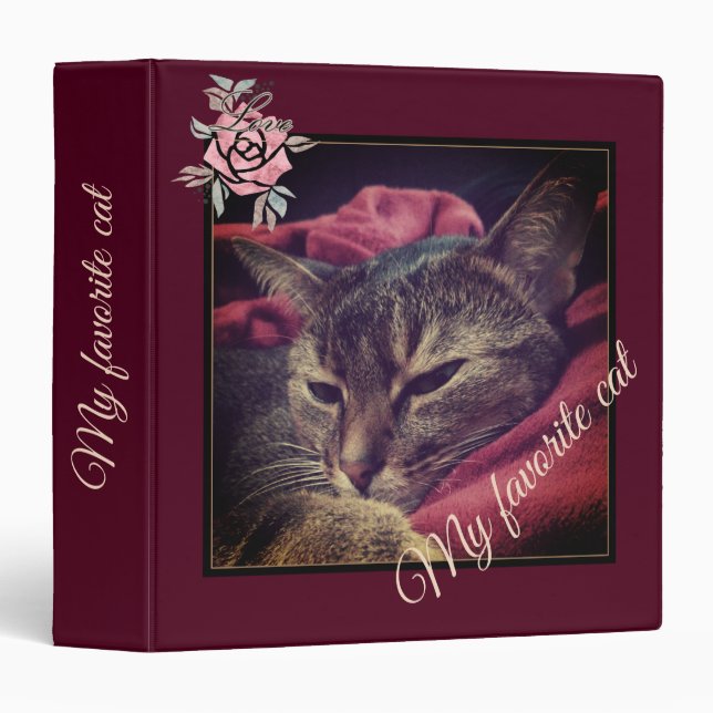 Binder Cat photo, cat, Pets, funny cat, Burgundy b (Front/Spine)