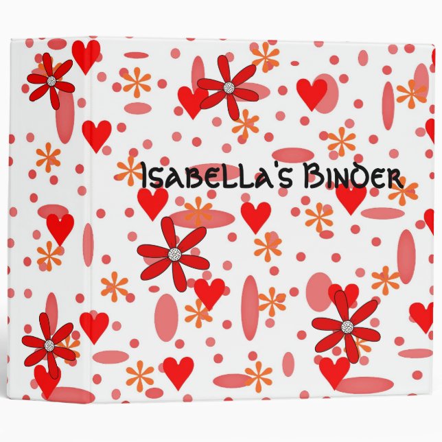 Binder Girls Red White Hearts Flowers (Front/Spine)